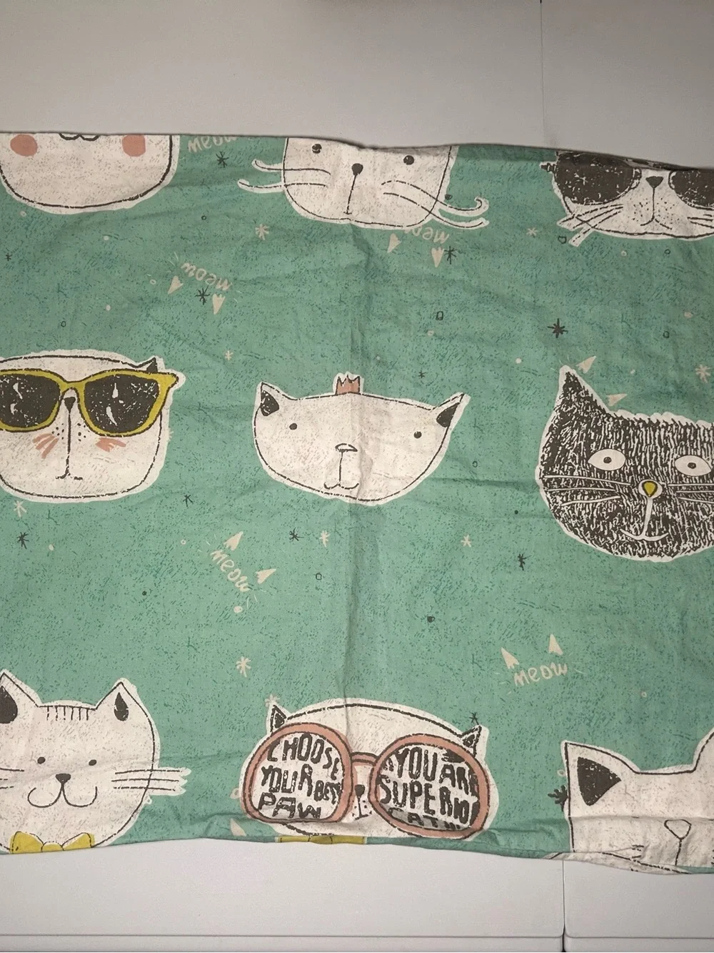 Cat Print Bedding Pillowcase Standard Teal Unbranded 100% Cotton Soft Sleep